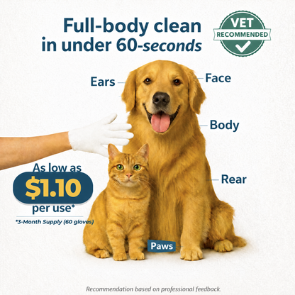 Clean your pet in 60 seconds, No Tub, No Mess, No Stress