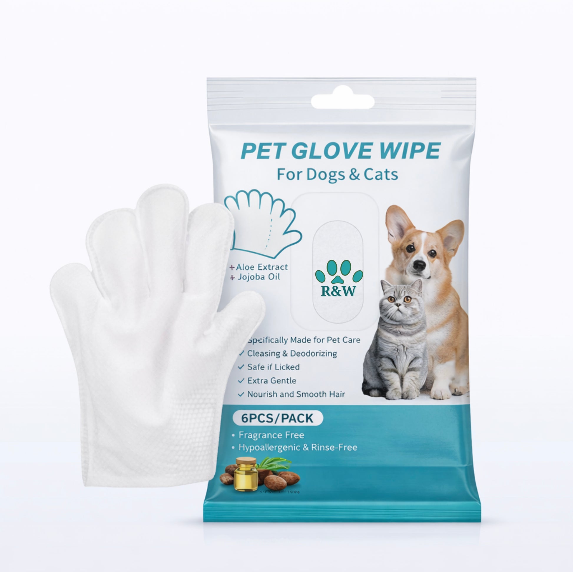 Ruff & Wild no-rinse grooming glove wipes for dogs and cats — packaging and glove
