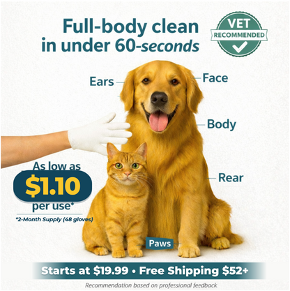 Clean your pet in 60 seconds, No Tub. No Mess. No Stress.