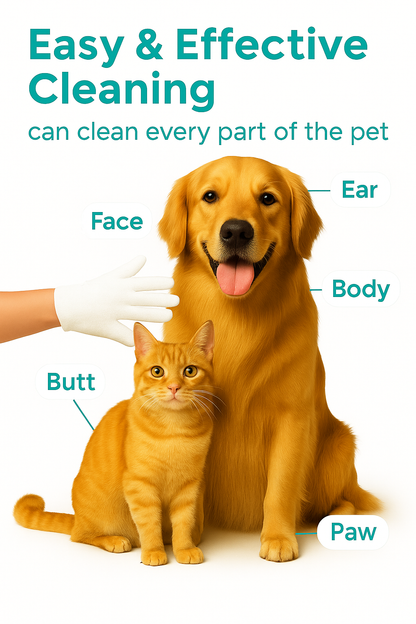 Hypoallergenic Pet Cleaning Glove Wipes (Unscented)